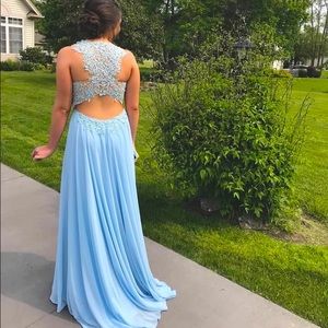 Blue lace top prom dress